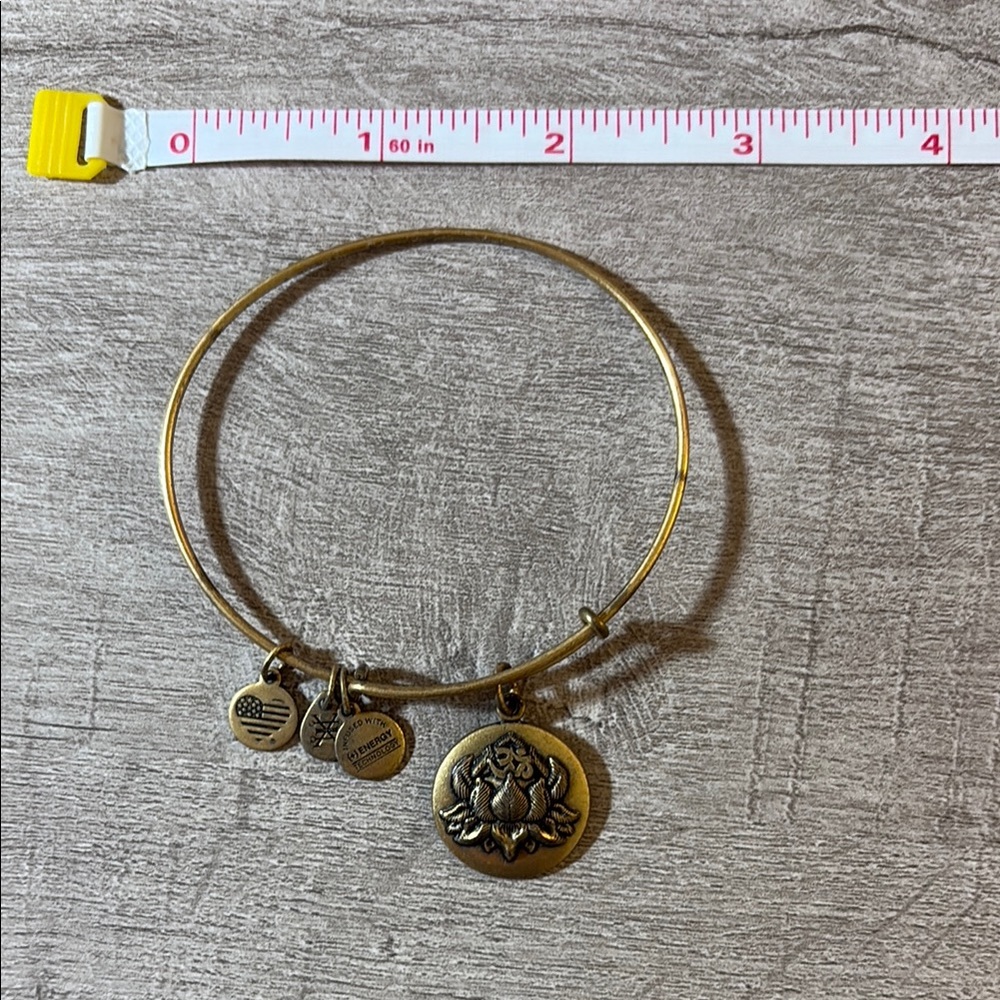 Alex and Ani Lotus Peace Petals Gold Bangle with Charms